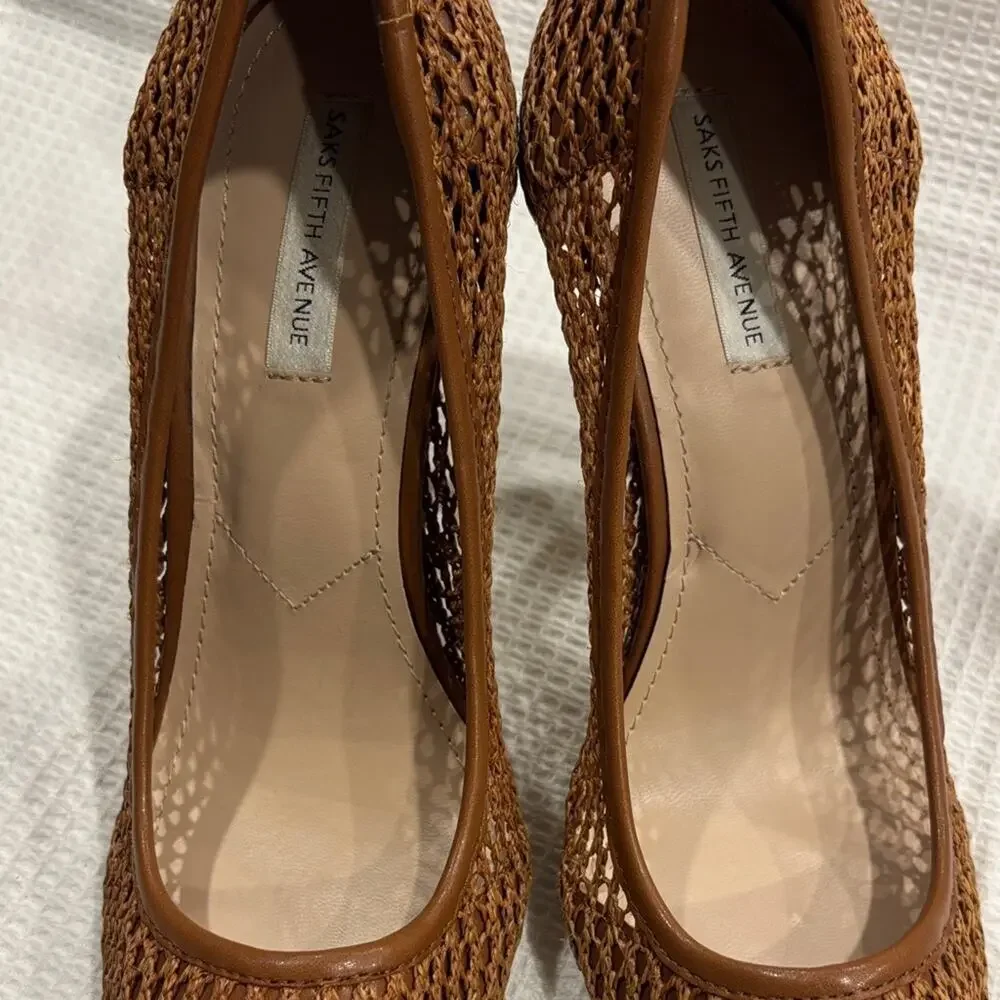 Saks Fifth Avenue Phrase Brown Mesh Women's Heels Shoes Office Workwear Size 9.5